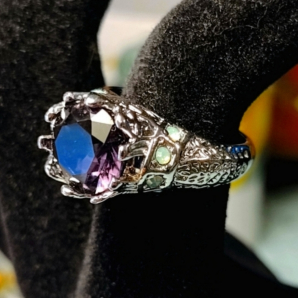 Size 6 - 925 Stamped Sterling Silver Plated Amethyst and Opalite Ring